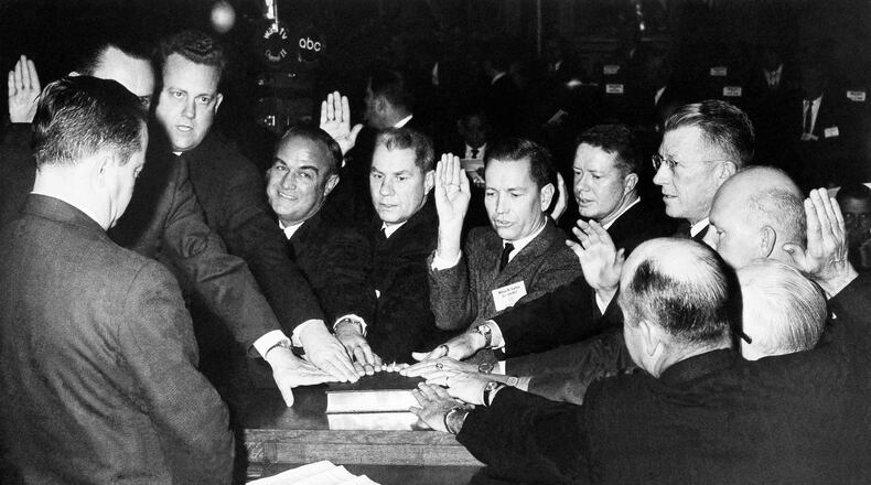 Jimmy Carter, center right, being sworn in to the Georgia State Senate on January 15, 1963.. (AP Photo)