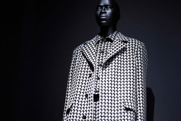 A design by Virgil Abloh for Louis Vuitton is displayed at the Metropolitan Museum of Art's Costume Institute exhibition, "Superfine: Tailoring Black Style," on Saturday, May 3, 2025, in New York. (Photo by Charles Sykes/Invision/AP)