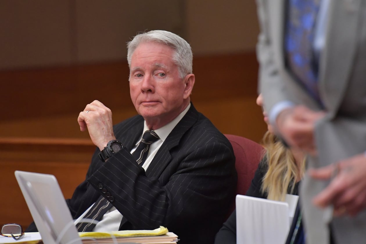 February 28, 2018 Atlanta - Tex McIver sits with his defense attorneys Amanda Clark Palmer, Bruce Harvey and Don Samuel during a pretrial hearing for Tex McIver before Fulton County Chief Judge Robert McBurney on Wednesday, February 28, 2018. HYOSUB SHIN / HSHIN@AJC.COM