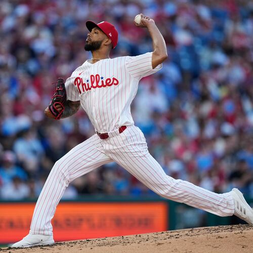 Philadelphia Phillies' Cristopher Sánchez pitches during the third inning of a baseball game against the San Diego Padres on Wednesday, June 3, 2026, in Philadelphia. (AP Photo/Matt Slocum)