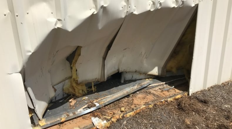 A gym wall at Chattahoochee Elementary School was damaged when a car hit it earlier this month.