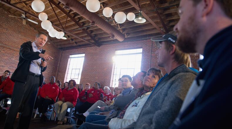 Republican presidential candidate, Ohio Gov. John Kasich speaks at a town hall at The Hall at Senate's End in Columbia, S.C., Friday, Feb. 19, 2016. (AP Photo/Andrew Harnik)