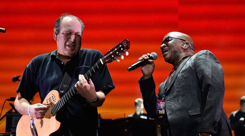 Hans Zimmer and Lebo M. perform on the Outdoor Theatre during day 3 of the Coachella Valley Music And Arts Festival (Weekend 1) at the Empire Polo Club on April 16, 2017 in Indio, California. Zimmer's U.S. tour will come to Alpharetta on July 18, 2017. (Photo by Frazer Harrison/Getty Images for Coachella)