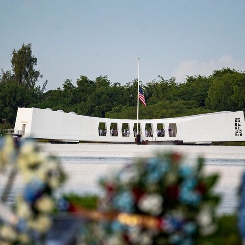 The USS Arizona Memorial is seen before the 84th anniversary of the attack on Pearl Harbor, Sunday, Dec. 7, 2025, in Honolulu. (AP Photo/Mengshin Lin)