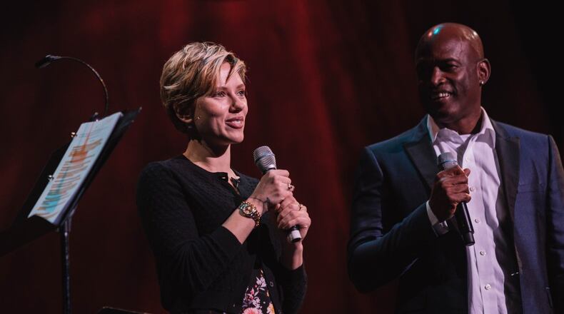 Scarlett Johansson and director Kenny Leon at the “Our Town” live reading. Photo: Courtesy of True Colors Theatre