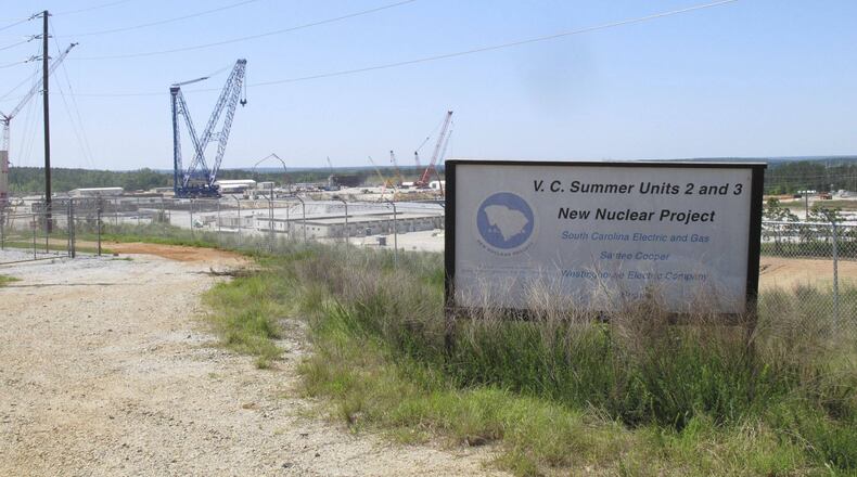 This April 9, 2012 file photo shows construction underway for two new nuclear reactors at the V.C. Summer Nuclear Station in Jenkinsville, S.C. but the vote by Santee Cooper’s board on Monday likely ends their future. (AP Photo/Jeffrey Collins)