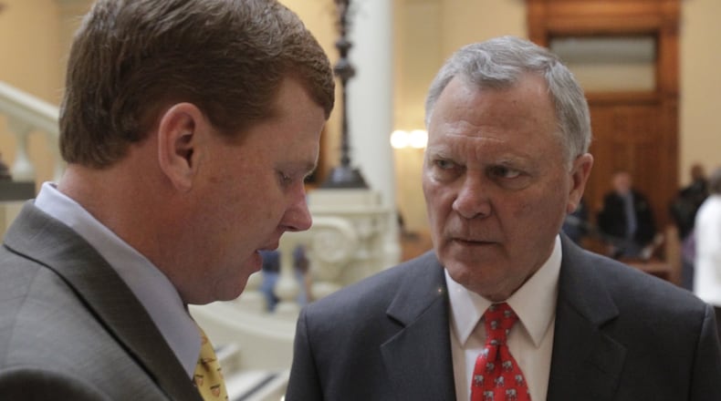 Chris Riley, 45, has worked for Nathan Deal since college and rarely leaves the governor’s side. BOB ANDRES / BANDRES@AJC.COM