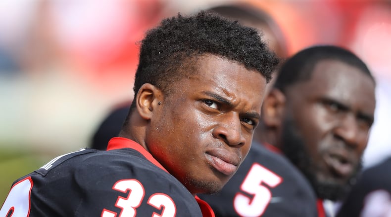 Georgia linebacker Robert Beal Jr. during the annual G-Day spring intrasquad football game on Saturday, April 21, 2018, in Athens.  Curtis Compton/ccompton@ajc.com
