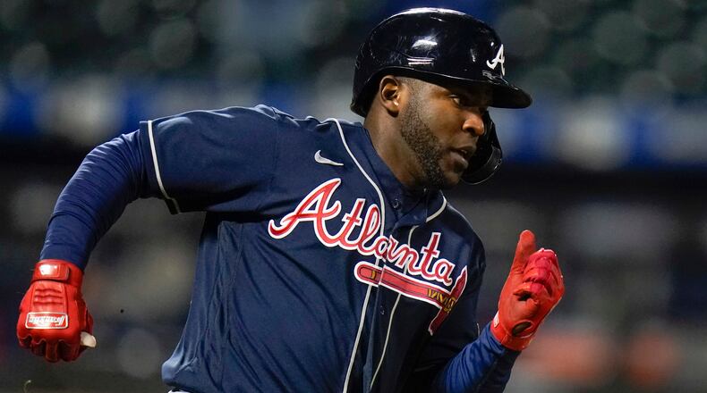 Braves outfielder Guillermo Heredia runs the bases during the sixth inning against the New York Mets Saturday, May 29, 2021, in New York. (Frank Franklin II/AP)