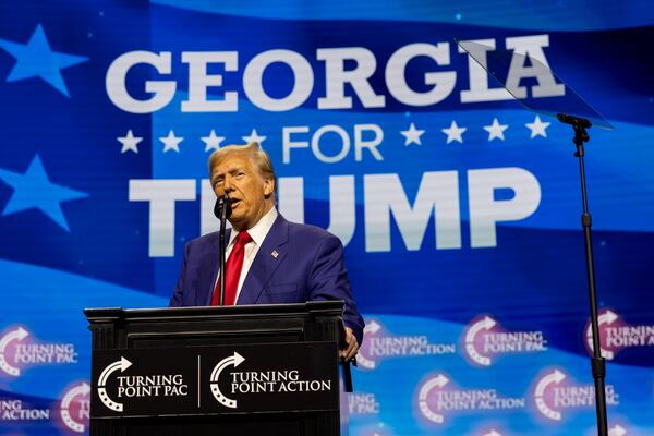 Republican presidential candidate Donald Trump held a rally Wednesday at Gas South Arena in Duluth. (Arvin Temkar / AJC)