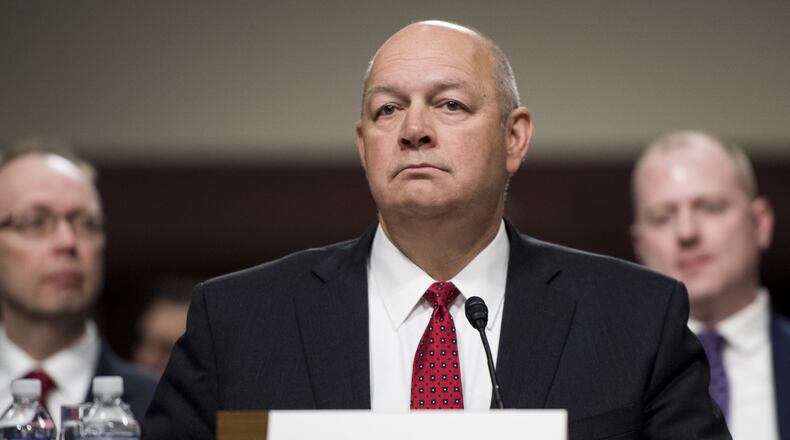UNITED STATES - MAY 15: Stephen Dickson, nominee to be administrator of the Federal Aviation Administration, testifies during his confirmation hearing in the Senate Commerce, Science and Transportation Committee on Wednesday, May 15, 2019. (Photo By Bill Clark/CQ Roll Call via AP Images)