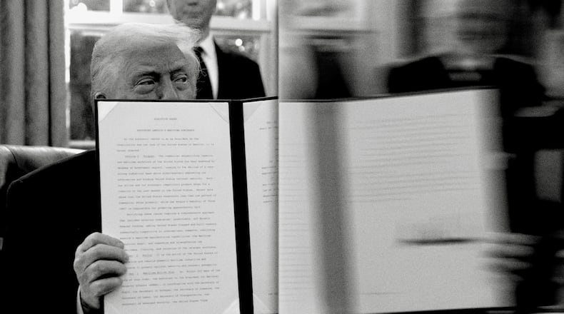 A new poll from The Atlanta Journal-Constitution explored what Georgians thought about the first 100 days in office of President Donald Trump’s second term. Photo illustration by Philip Robibero/AJC