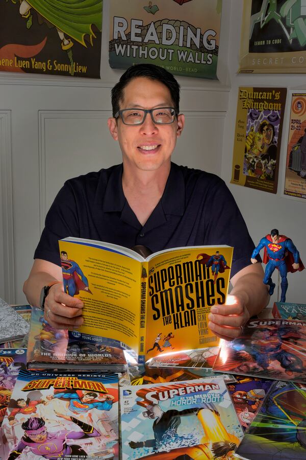 Comic book writer Gene Yang poses for a portrait Tuesday, April 1, 2025, in San Jose, Calif. (AP Photo/Tony Avelar)