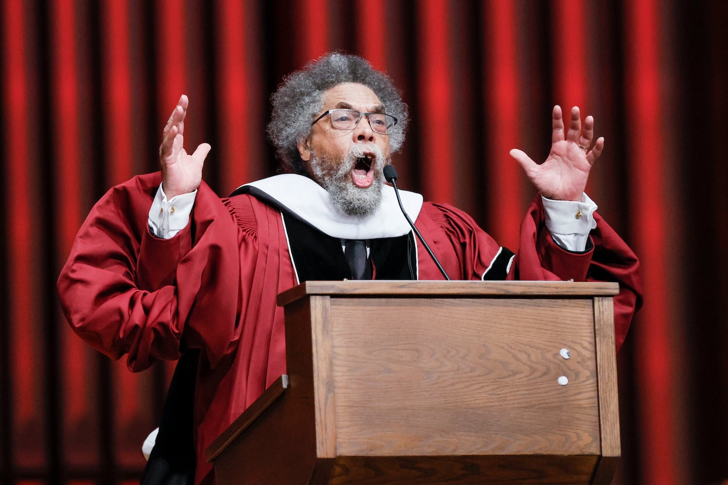 With a passionate speech, Dr. Cornel West, a theologian, philosopher, and activist, delivered the keynote speech at Morehouse College's 141st Commencement Ceremony on Sunday, May 18, 2025.
(Miguel Martinez/ AJC)