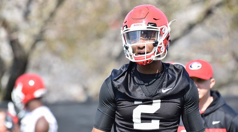 Georgia quarterback D'Wan Mathis (2) during the Bulldogs' practice in Athens, Ga., on Thursday, March 21, 2019. (Photo by Steven Colquitt/UGA)