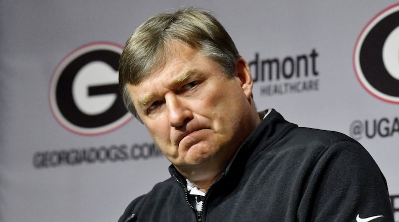 Georgia football head coach Kirby Smart speaks to members of the press during a press conference at the Butts-Mehre Building ahead of spring practice, Tuesday, March 14, 2023, in Athens, Georgia. (Hyosub Shin/Atlanta Journal-Constitution/TNS)