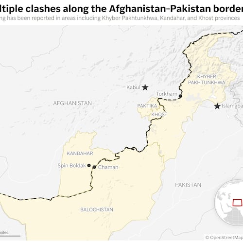 This map shows several provinces and cities along the Afghanistan-Pakistan border that have been impacted by recent clashes between the two countries. (AP Digital Embed)