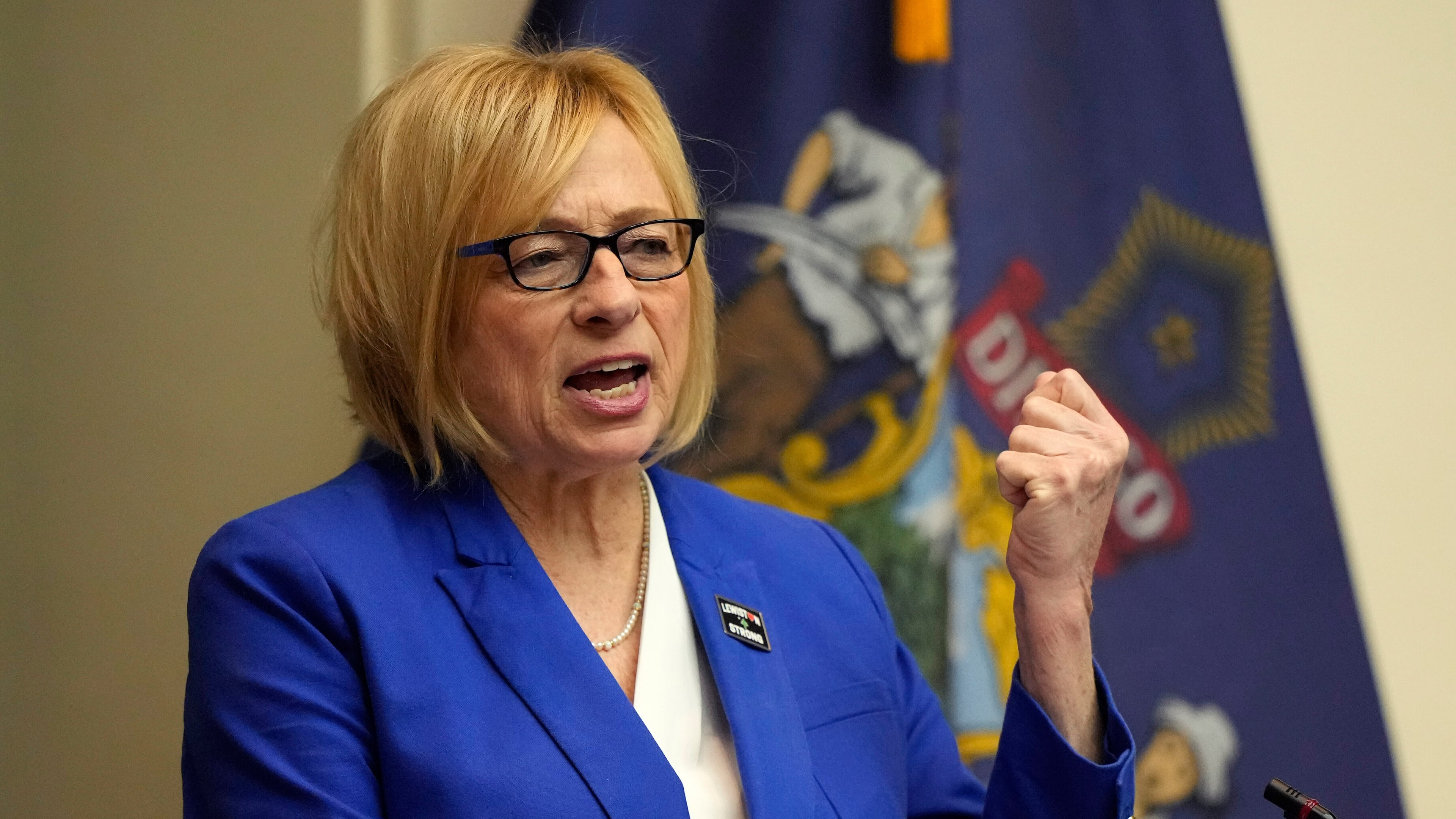 FILE - Democratic Gov. Janet Mills delivers her State of the State address, Jan. 30, 2024, at the State House in Augusta, Maine. (AP Photo/Robert F. Bukaty, File)