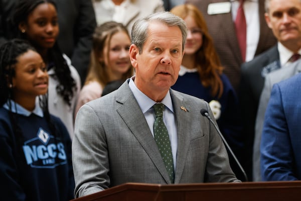 Governor Brian Kemp is joined by state leaders and education stakeholders for an announcement at the Capitol in Atlanta on Tuesday, Jan. 20, 2026. (Abbey Cutrer/AJC)