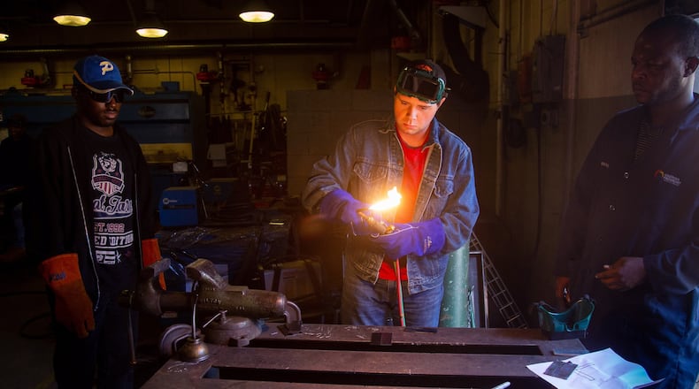Students at Georgia Piedmont Technical College practice their welding skills during class in Clarkston. With jobless rates low, some skills are in high demand — welding among them. STEVE SCHAEFER / SPECIAL TO THE AJC