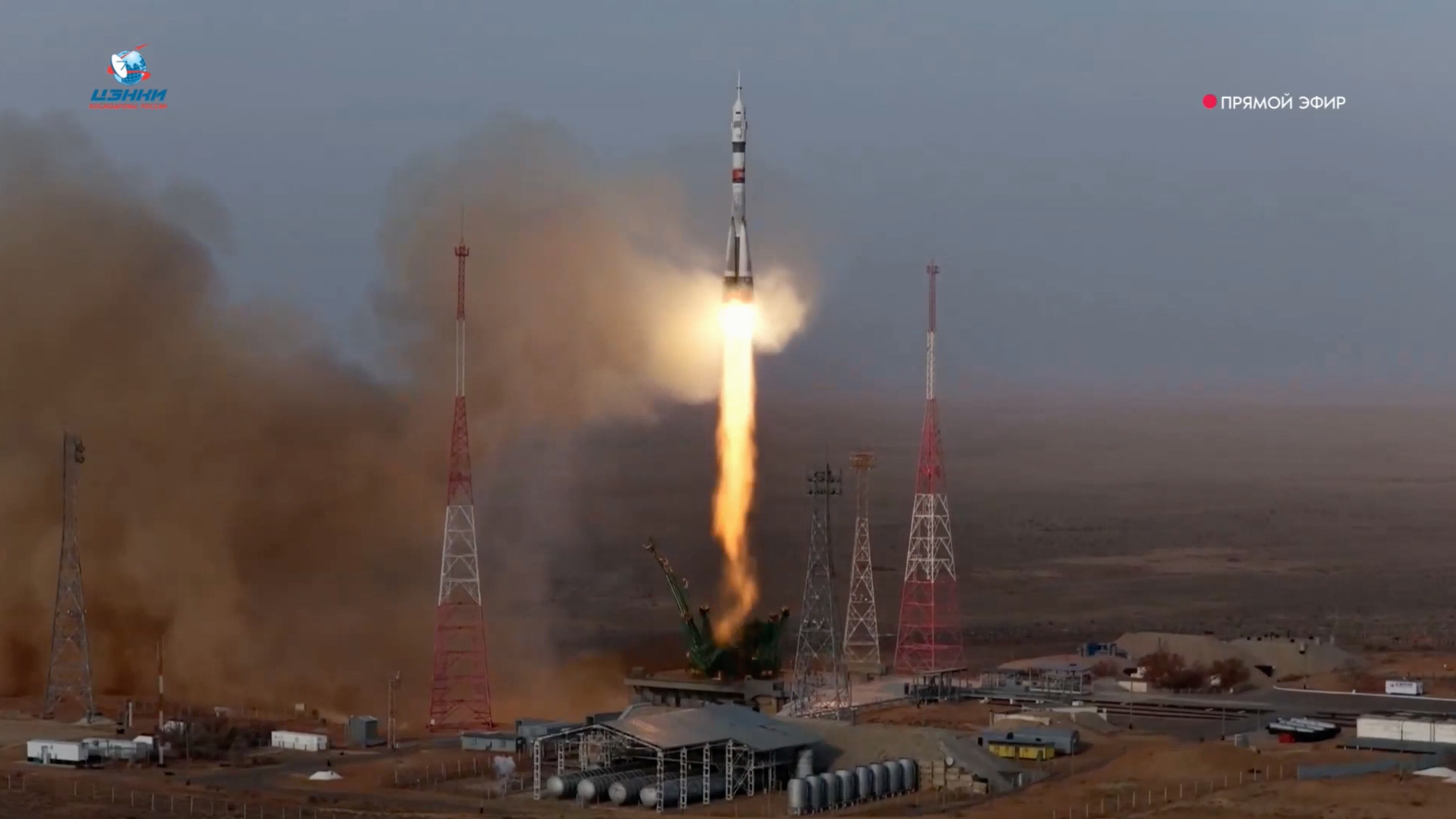 In this photo taken from video released by Roscosmos space corporation, the Soyuz-2.1 rocket booster with Soyuz MS-28 space ship carrying NASA astronaut Chris Williams and Roscosmos cosmonauts Sergey Kud-Sverchkov and Sergey Mikaev, a new crew to the International Space Station, ISS, blasts off in Russian leased Baikonur cosmodrome, Kazakhstan, Thursday, Nov. 27, 2025. (Roscosmos space corporation, via AP)