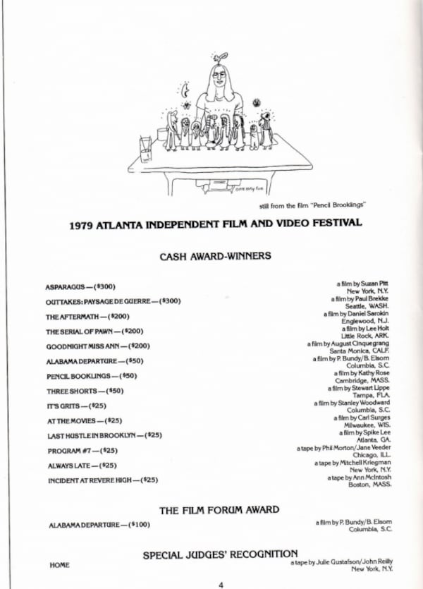 The program guide from the 1979 festival. Spike Lee, then a student at Morehouse, won a $25 prize for his film "Last Hustle in Brooklyn."  (Courtesy of the Atlanta Film Society)