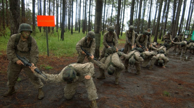 U.S. Marine Corps recruits participate in "The Crucible" training at Parris Island, South Carolina. (U.S. Marine Corps photo)