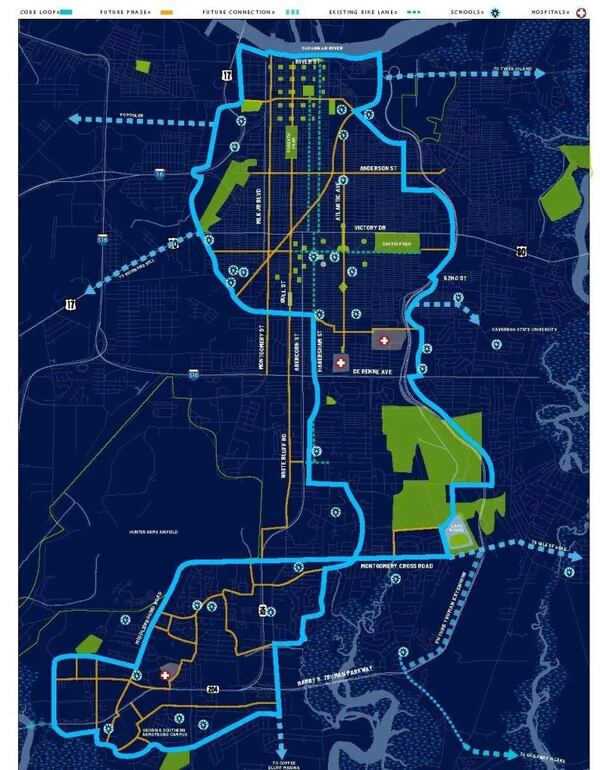 The Tide to Town route, a 30-mile route that would connect the Southside to Downtown Savannah if it receives the funding to build further. (Photo Courtesy of the City of Savannah)