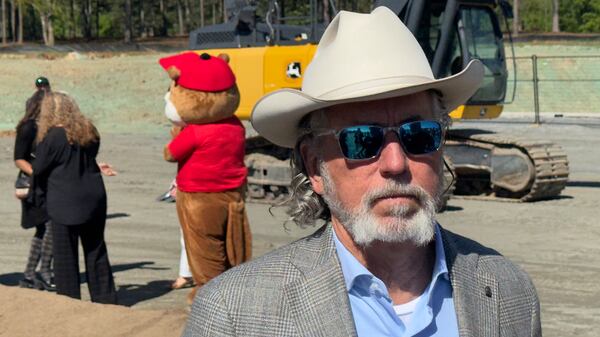 Buc-ee’s president and founder Arch “Beaver” Aplin III at Tuesday's groundbreaking for the mega-travel-center chain's under-construction store in Middle Georgia. (Joe Kovac Jr./AJC)