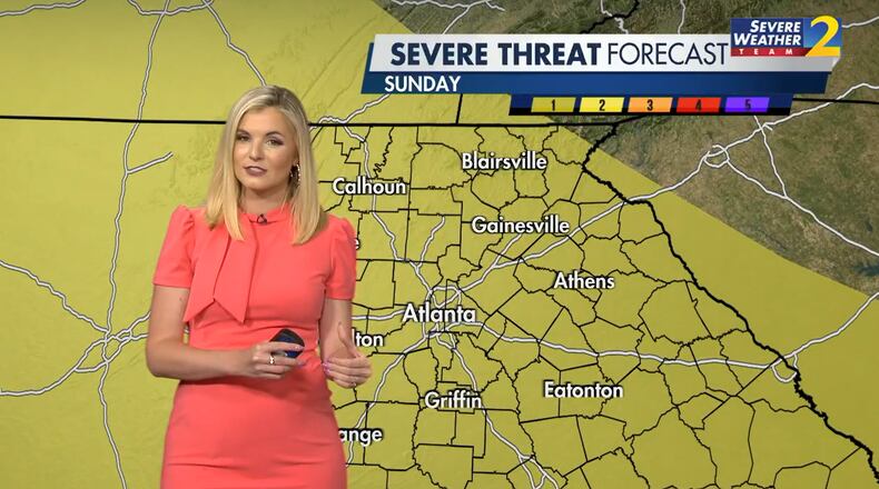 A cluster of severe storms is expected to impact metro Atlanta on Sunday, officials say. May 18, 2025.