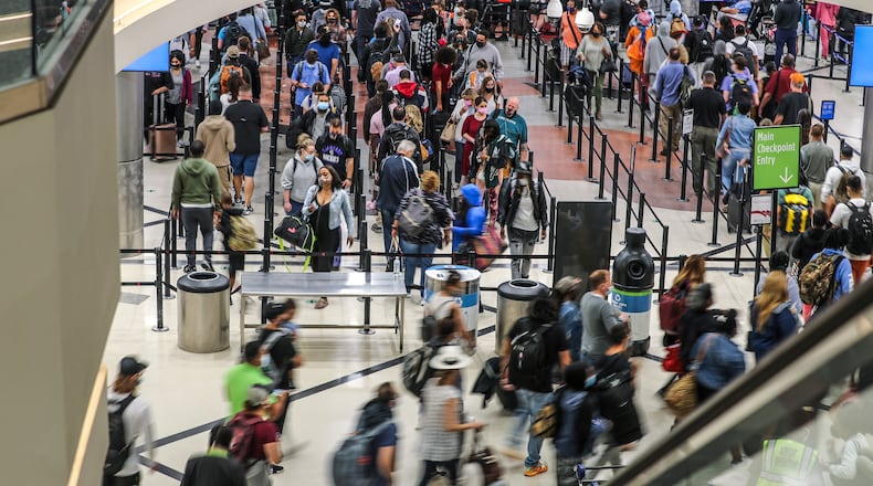 May 17, 2021 Atlanta: The main security checkpoint was full for Memorial Day travel at Hartsfield-Jackson International Airport. (John Spink / John.Spink@ajc.com)