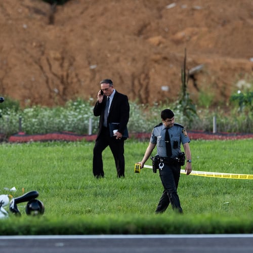 Authorities investigate a crash between a Pennsylvania State Police helicopter and a small plane at the Carlisle airport in Carlisle, Pa. Wednesday, Aug. 19, 2026. (Sean Simmers/The Patriot-News via AP)