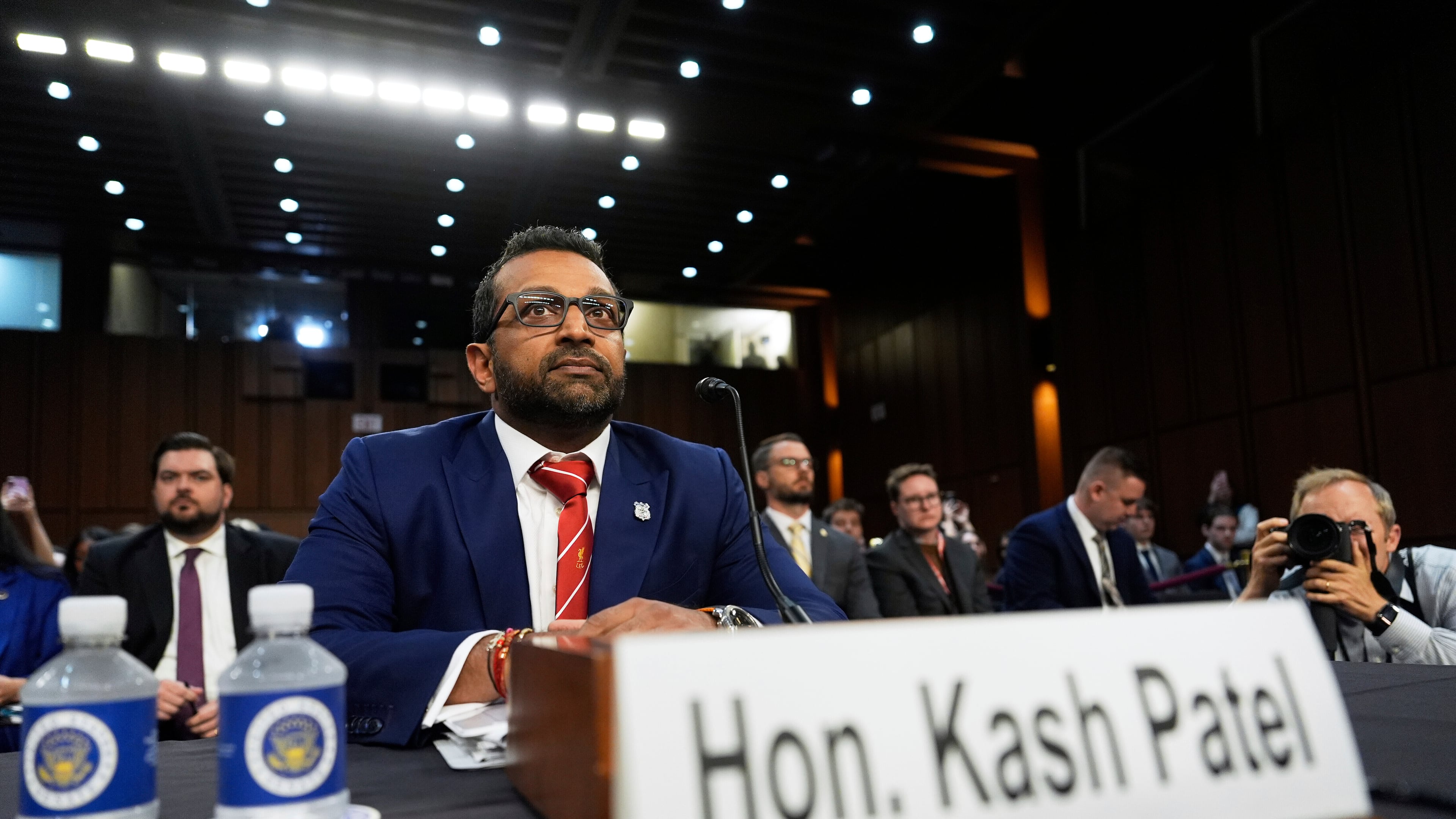 FBI Director Kash Patel appears before the Senate Judiciary Committee for his first oversight hearing, Tuesday, Sept. 16, 2025, at the Capitol in Washington. (AP Photo/Julia Demaree Nikhinson)