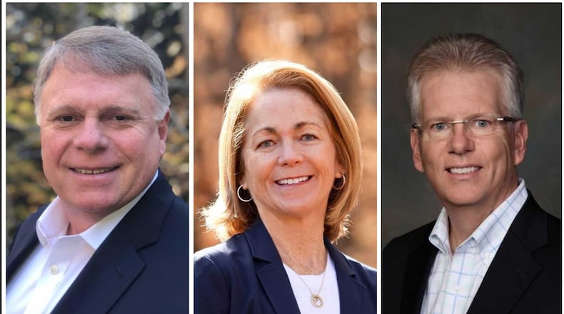 Jim Gilvin (left) is the newest mayor of Alpharetta, edging out Chris Owens in the special election to succeed David Belle Isle. Karen Richard (center) and John Hipes (right) join the council.