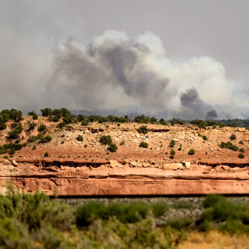 The Snyder Fire burns near Thompson Springs, Utah, on Sunday, June 28, 2026. (AP Photo/Noah Berger)