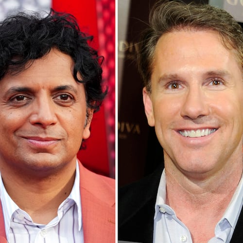 This combination of images shows M. Night Shyamalan, left, and Nicholas Sparks. (AP Photo)