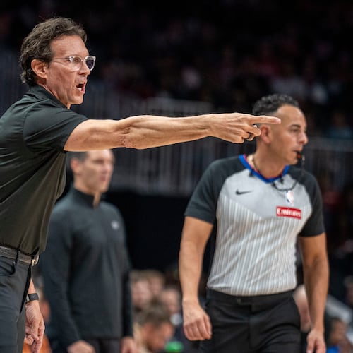 The Atlanta Hawks lost 117-109 on the road to the Cleveland Cavaliers, struggling to score without star guard Trae Young. The Hawks made just 6-of-23 3-point attempts. (Erik Rank/AP)