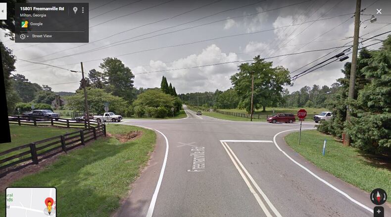 A roundabout is proposed for the intersection of Freemanville and Birmingham roads in Milton, and some residents are upset with its location. GOOGLE MAPS
