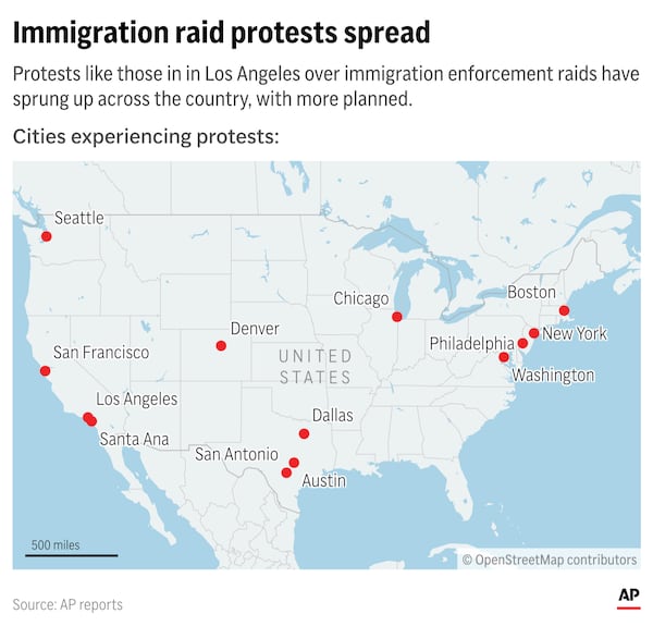 Where protests over recent immigration raids have surfaced. (AP Digital Embed)