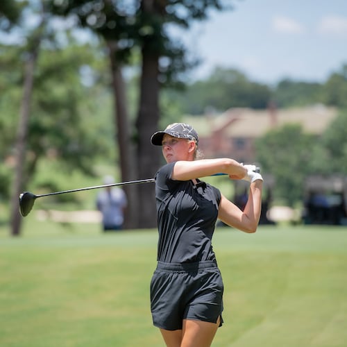 Ava Merrill of Johns Creek plays a shot during the 2025 Georgia Women's Amateur, which she won. Merrill, a junior at Vanderbilt, has been invited to play in the 2026 Augusta National Women's Amateur. (Kate Awtrey-King/AJC)