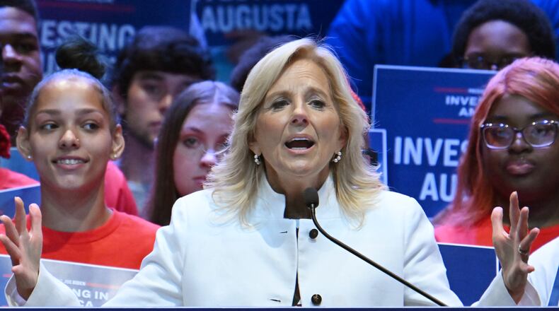 First lady Jill Biden will meet Friday with researchers at Emory University who recently received a federal grant to study the potential use of mRNA technology, the foundation of the COVID-19 vaccines, to fight cancer and other illnesses. (Hyosub Shin / Hyosub.Shin@ajc.com)
