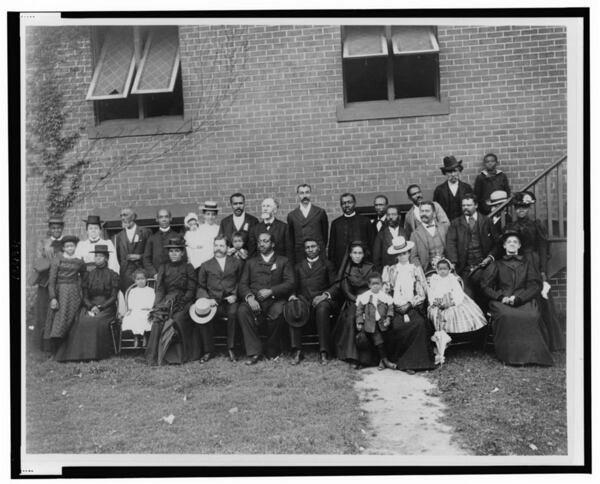 Members of the First Congregational Church in Atlanta pose outside the building for photographer Thomas Askew.