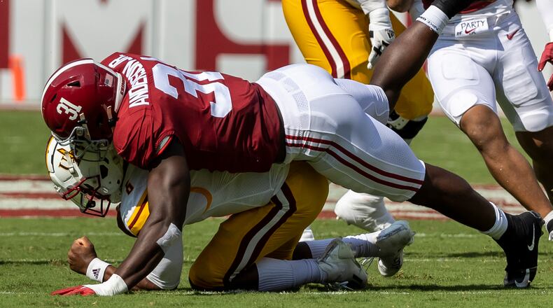 Alabama linebacker Will Anderson should hear his name early in April's NFL draft. (AP file photo/Vasha Hunt)