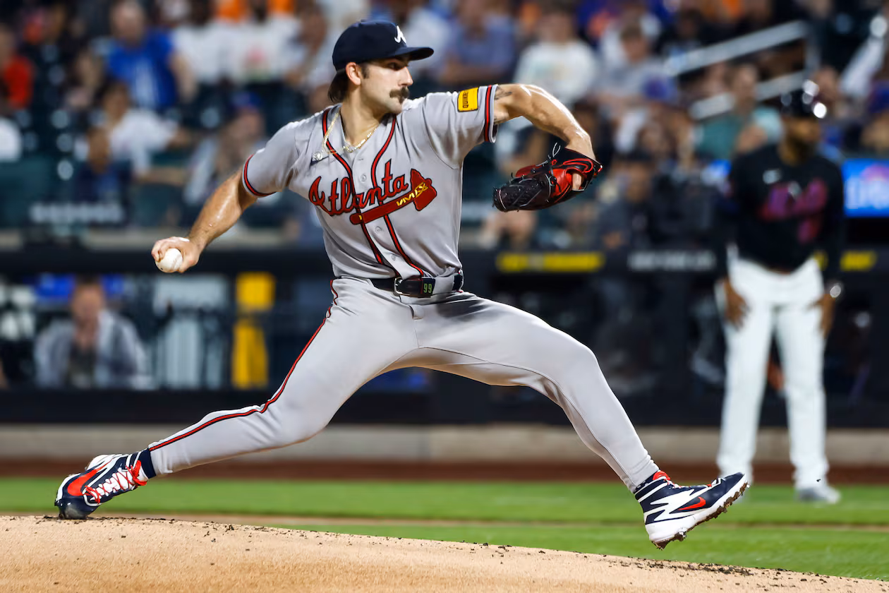 Atlanta Braves' Spencer Strider (99) pitches during the first inning of a baseball game against the New York Mets, Friday, June 12, 2026, in New York. (AP Photo/Eduardo Munoz Alvarez) CORRECTION: Atlanta Braves is correct instead of St. Louis Cardinals