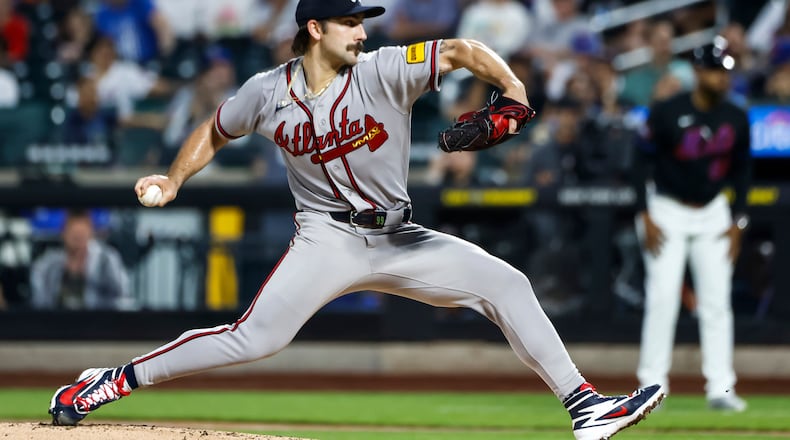 Atlanta Braves' Spencer Strider (99) pitches during the first inning of a baseball game against the New York Mets, Friday, June 12, 2026, in New York. (AP Photo/Eduardo Munoz Alvarez) CORRECTION: Atlanta Braves is correct instead of St. Louis Cardinals