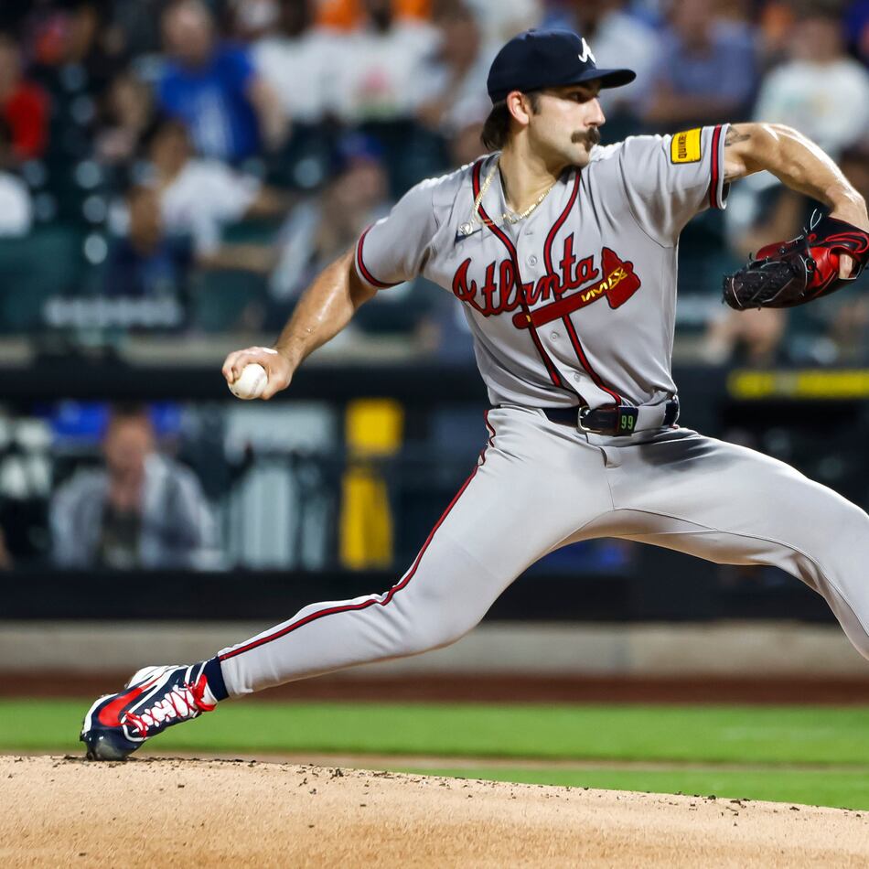 Atlanta Braves' Spencer Strider (99) pitches during the first inning of a baseball game against the New York Mets, Friday, June 12, 2026, in New York. (AP Photo/Eduardo Munoz Alvarez) CORRECTION: Atlanta Braves is correct instead of St. Louis Cardinals