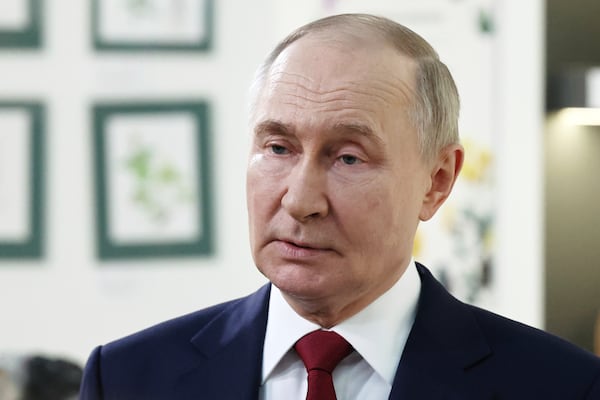 Russian President Vladimir Putin speaks to journalists after his phone talks with U.S. President Donald Trump at the Sirius Park of Science and Art outside Sochi, Russia, on Monday, May 19, 2025. (Vyacheslav Prokofyev, Sputnik, Kremlin Pool Photo via AP)