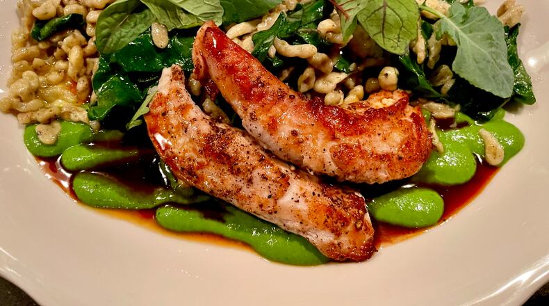 Rabbit loin is served with sage spaetzle at the Deer and the Dove. Angela Hansberger for The Atlanta Journal-Constitution