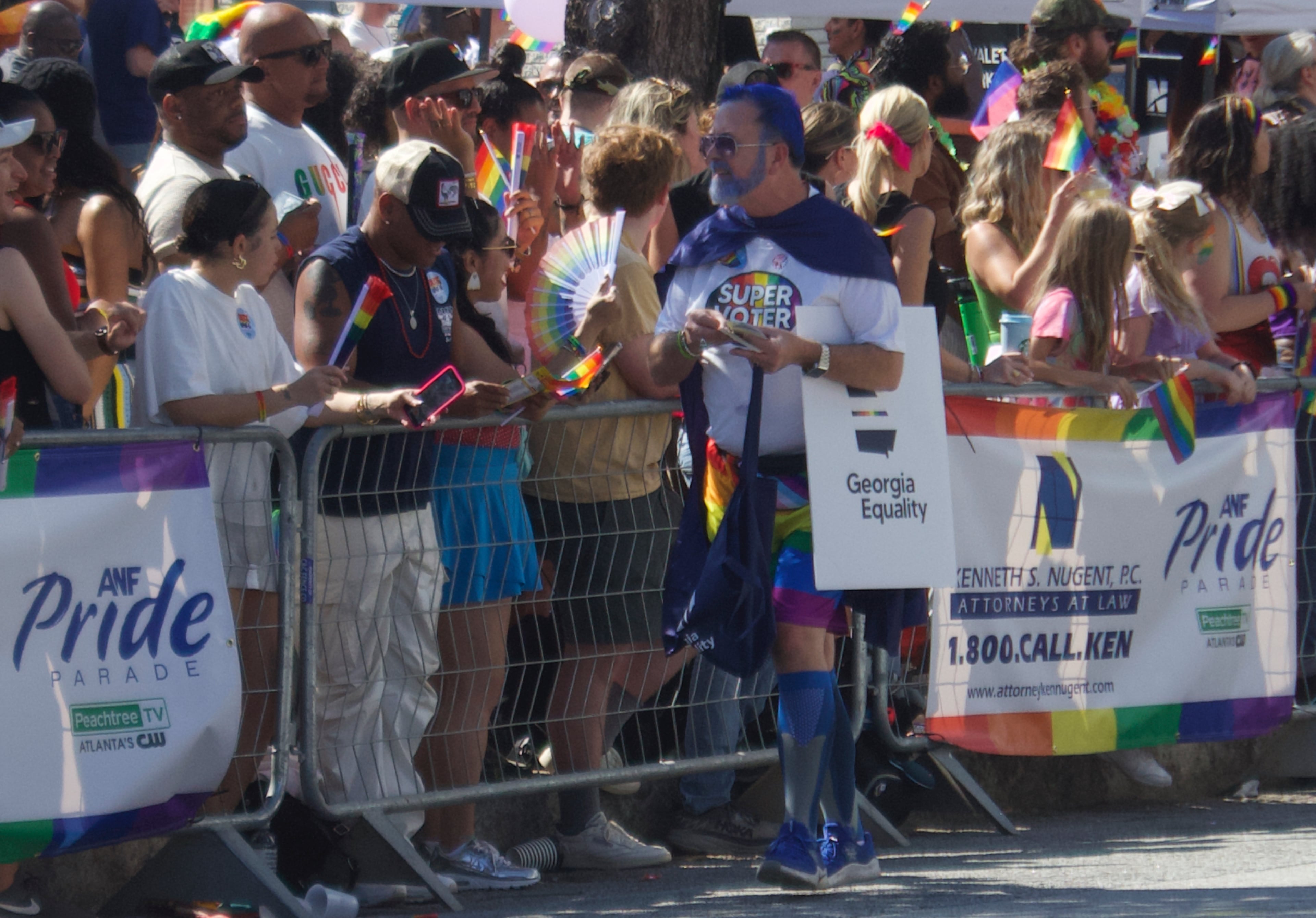 Jeff Graham dressed as a "Super Voter" at the Atlanta Pride Parade on Oct. 13, 2024 to encourage people to vote for candidates endorsed by Georgia Equality. (Handout)