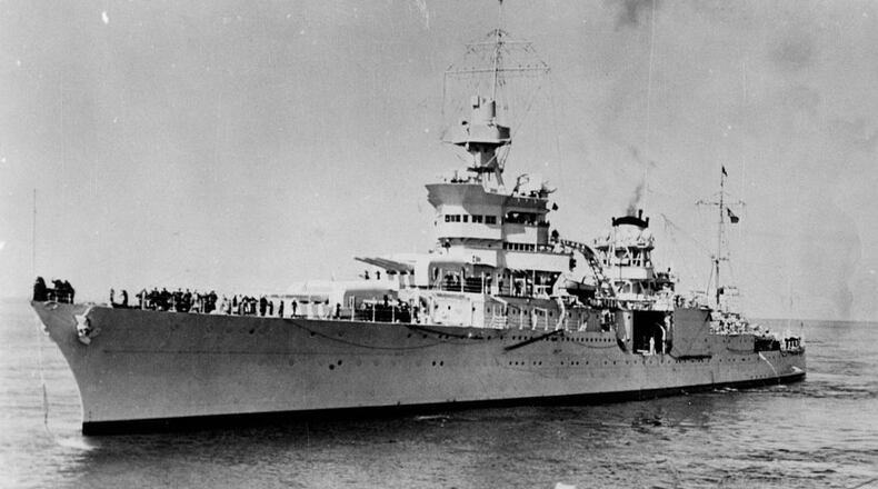 View of the USS Indianapolis, a US Navy cruiser active in the Pacific theater during World War II, 1940s. (Photo by US Navy/Interim Archives/Getty Images)